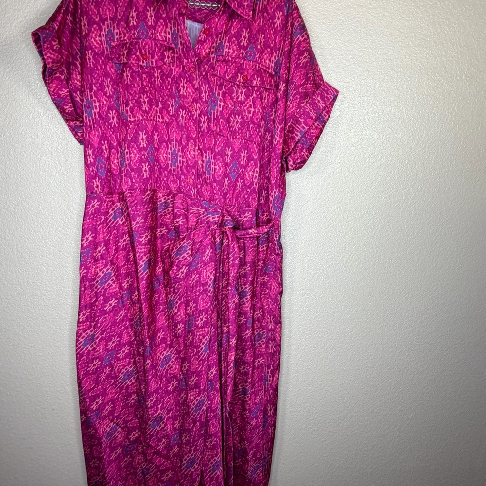 Lauren Ralph Lauren Fuchsia and Blue Midi Dress